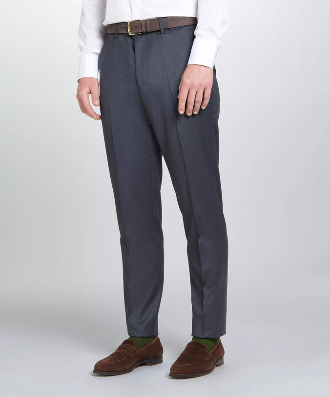 Grey Unfinished Tailored Fit Plain Merino Wool Flat Front Trouser