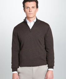 Chocolate Merino Wool Zip Neck Sweater