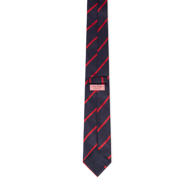 Navy Blue & Red Single Stripe Silk Woven Tie