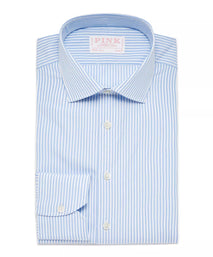 Pale Blue & White Slim Fit Core Poplin Bengal Stripe Formal Shirt