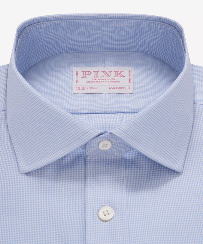 Blue & White Tailored Fit Micro Puppytooth Formal Shirt