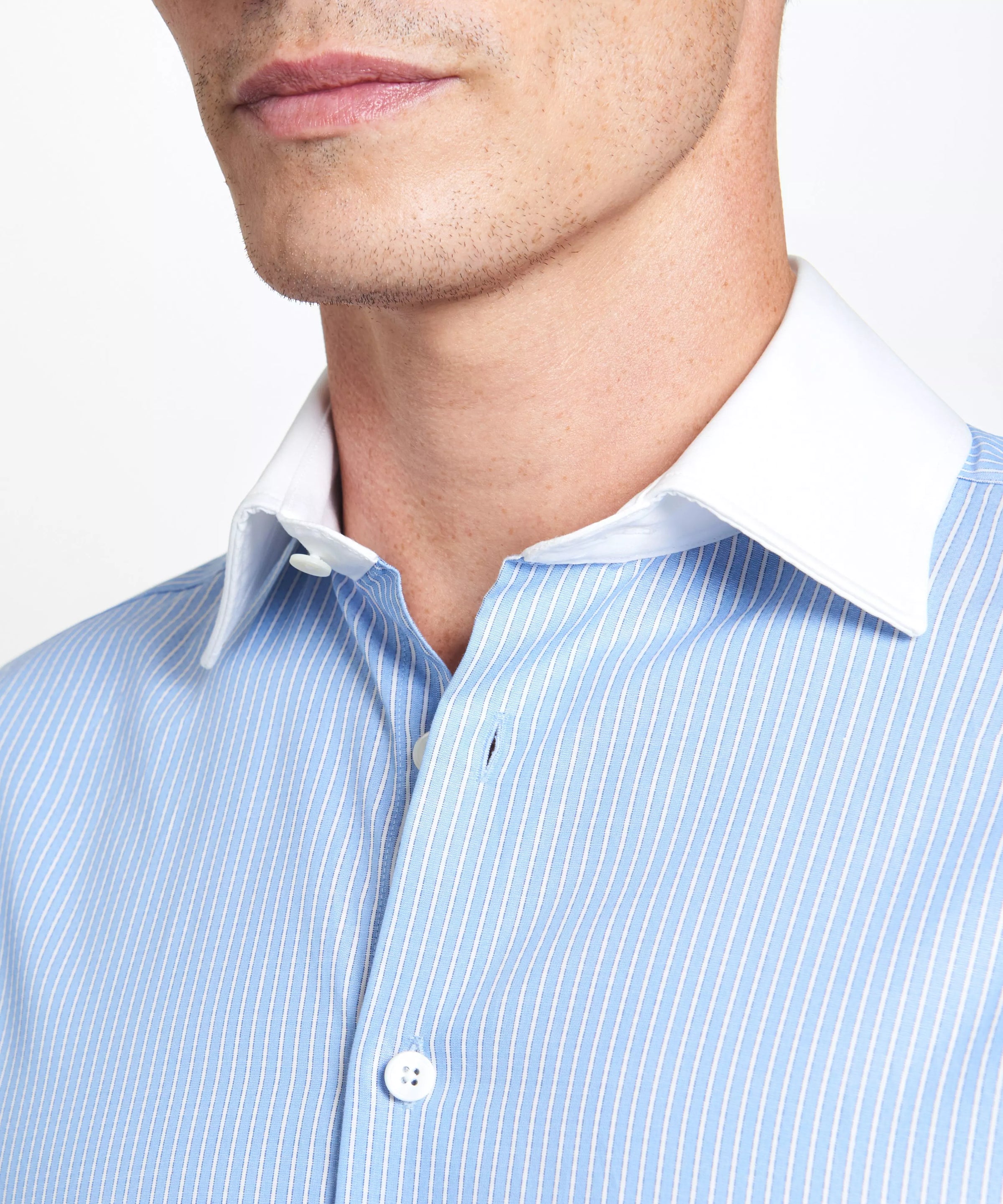 Pale Blue & White Tailored Fit Double Cuff Dandy Stripe Formal Shirt