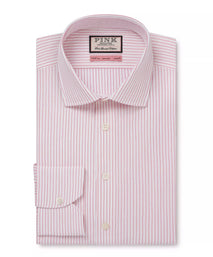 Deep Pink & White Tailored Fit Formal Red Biro Stripe Shirt