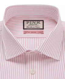 Deep Pink & White Tailored Fit Formal Red Biro Stripe Shirt