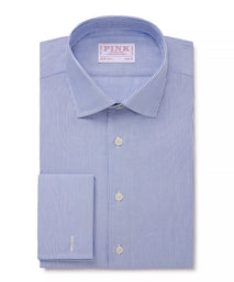 Blue & White Slim Fit Double Cuff Panama Thin Stripe Formal Shirt