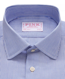 Blue & White Slim Fit Double Cuff Panama Thin Stripe Formal Shirt