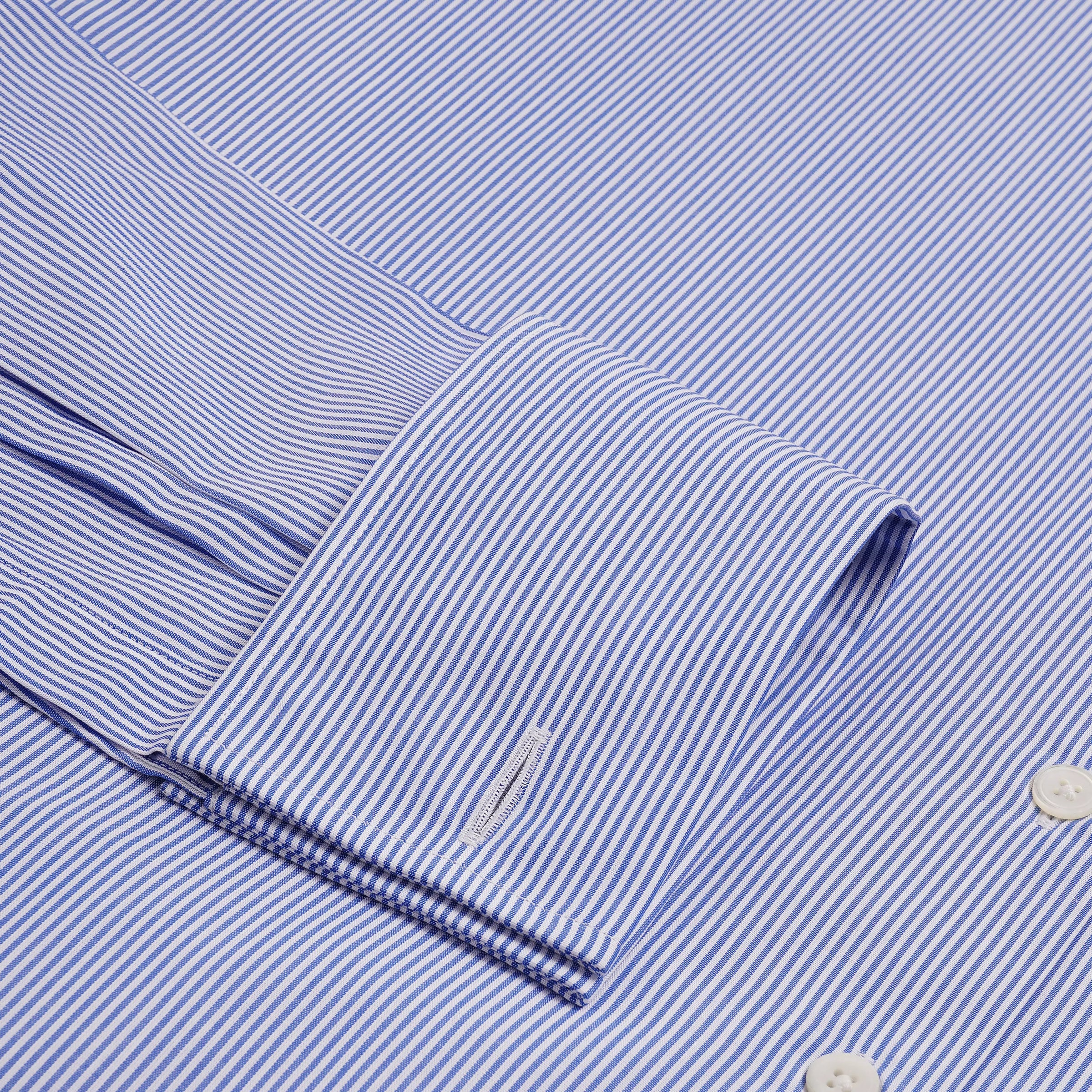 Blue & White Slim Fit Double Cuff Panama Thin Stripe Formal Shirt