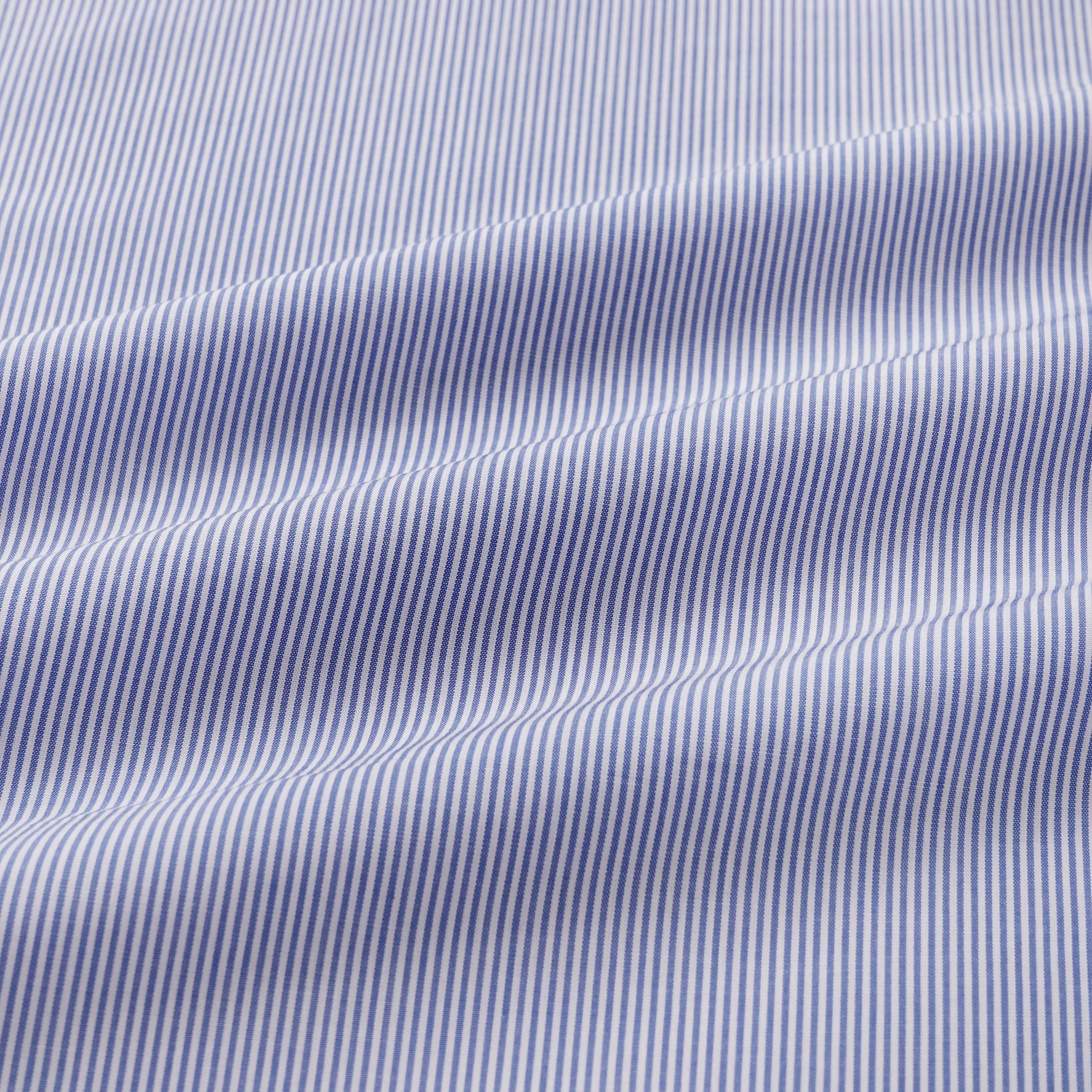 Blue & White Slim Fit Double Cuff Panama Thin Stripe Formal Shirt