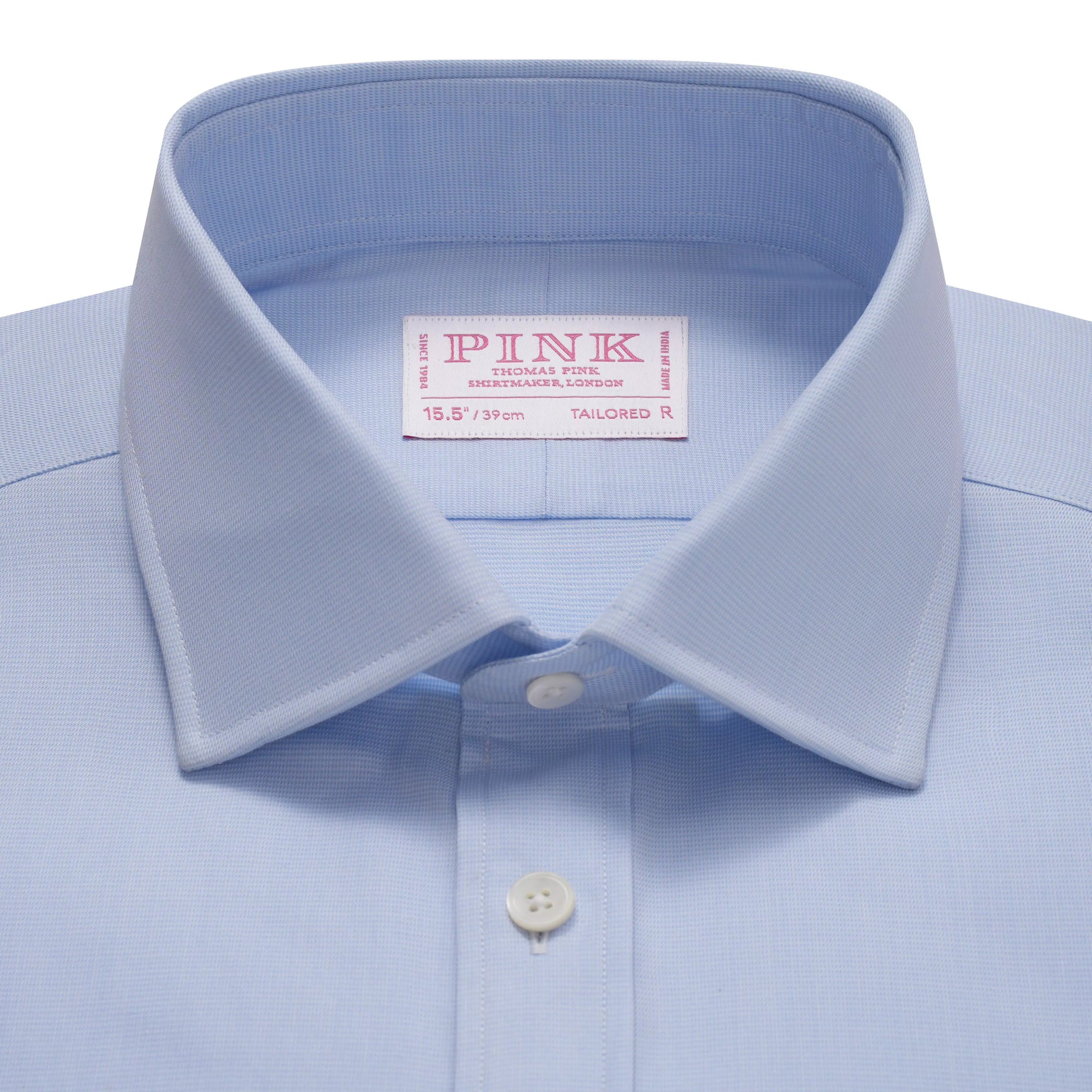 Pale Blue & White Tailored Fit Double Cuff Puppytooth Formal Shirt